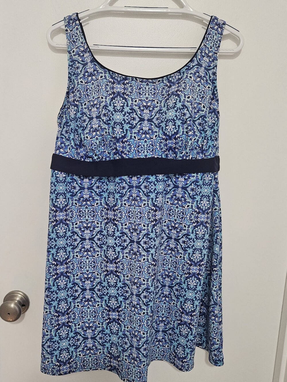 Lands' End Blue Multi-Tone Swim Top Size 16W Tankiki Top Adjustable Straps